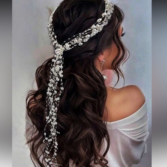 Crystal Pearl Bridal Hair Vine - Silver and White - Picture 2 of 2